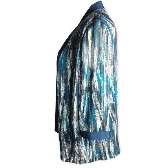 R&M Collection Blue Abstract Open Front Cardigan with Tank Top - Picture 2 of 5